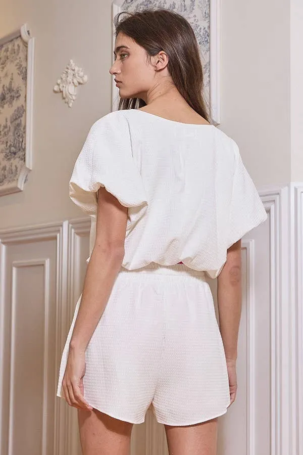 P5283B Elastic Waist Solid Textured Cotton Shorts