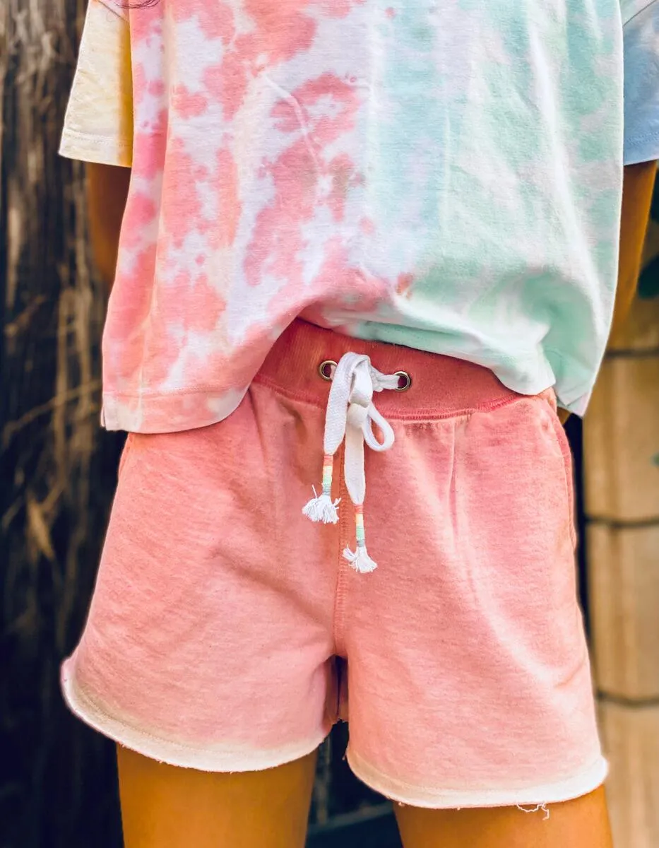 Paper Flower Quartz Pink Raw Edge Back Pocket Short
