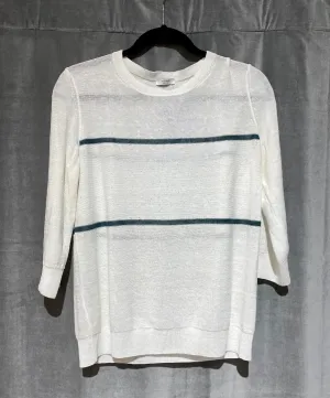 Peserico Cream Crew Neck Three Quarter Sleeve Sweater with Horizontal Stripes and Sparkle