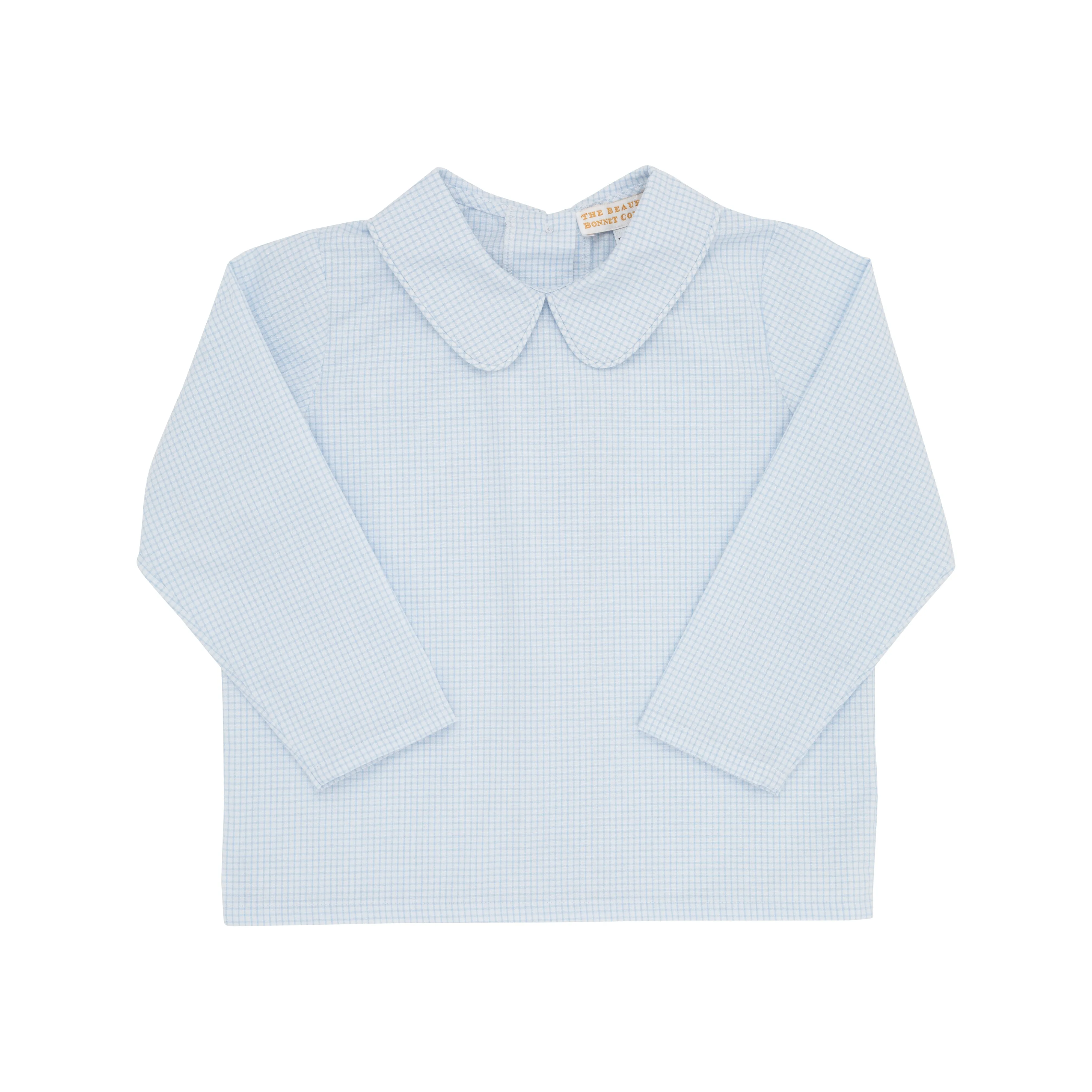 Peter Pan Collar Shirt & Onesie (Long Sleeve Woven) - Barrington Blue Mini Windowpane