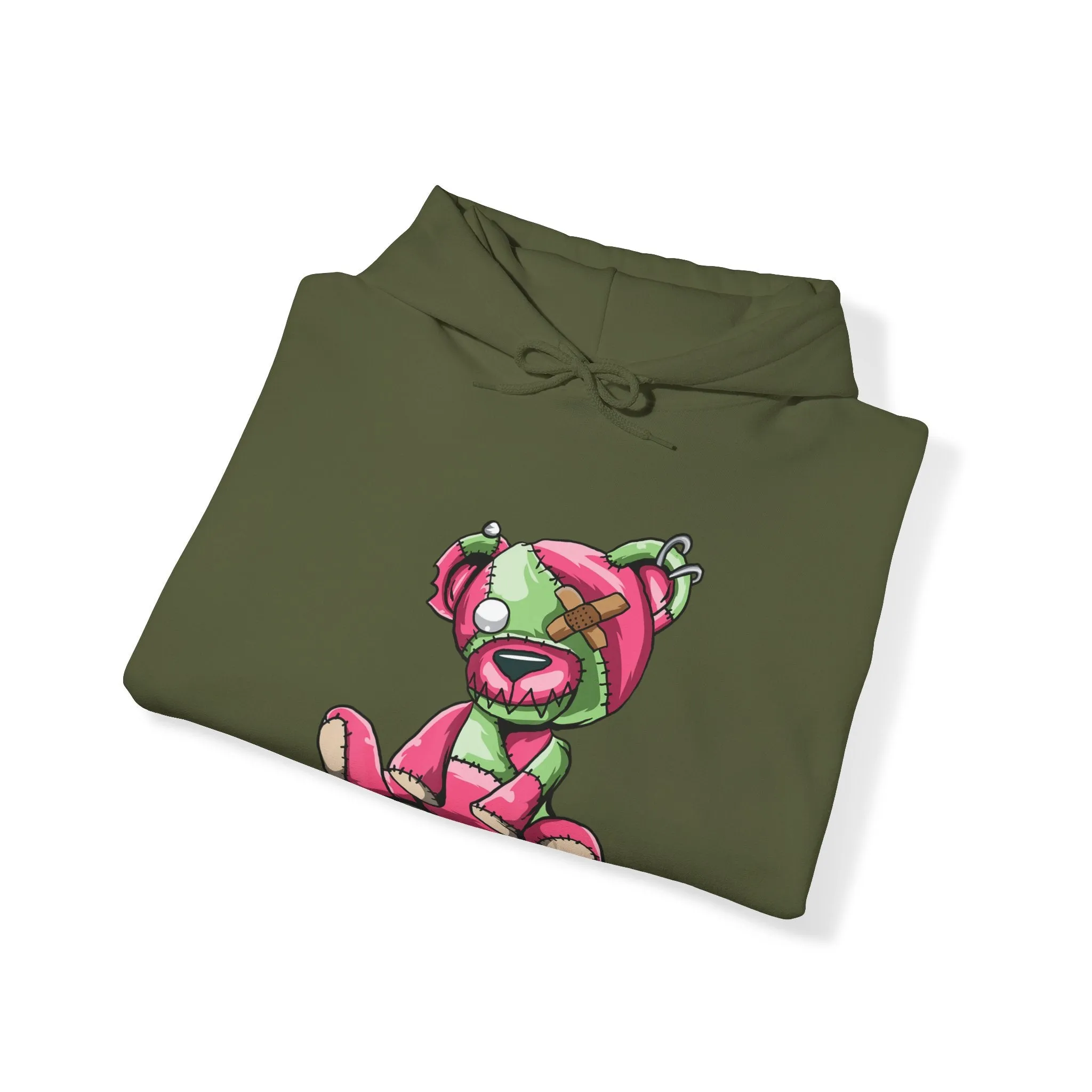 Pink & Green Patched Teddy Bear Hoodie