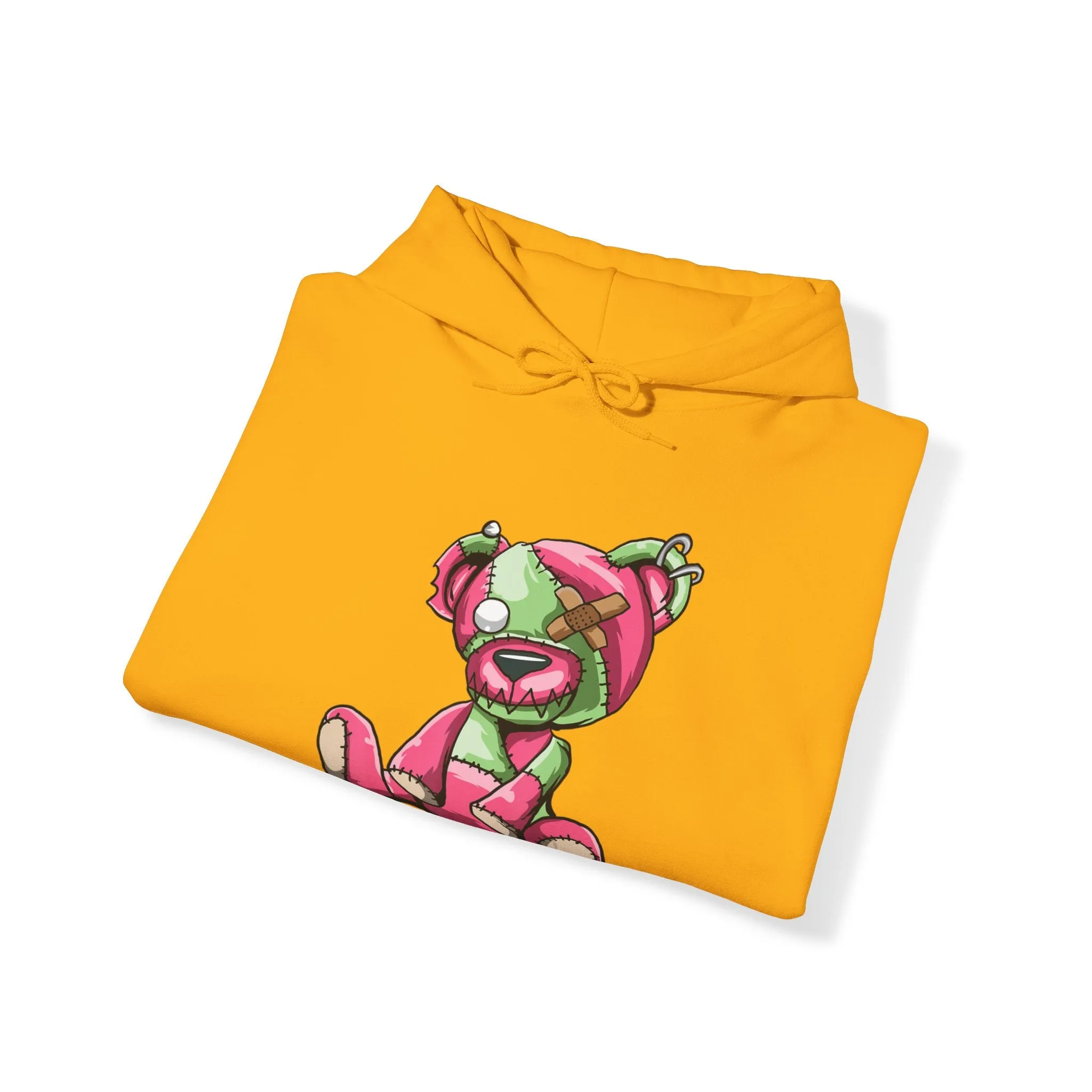 Pink & Green Patched Teddy Bear Hoodie