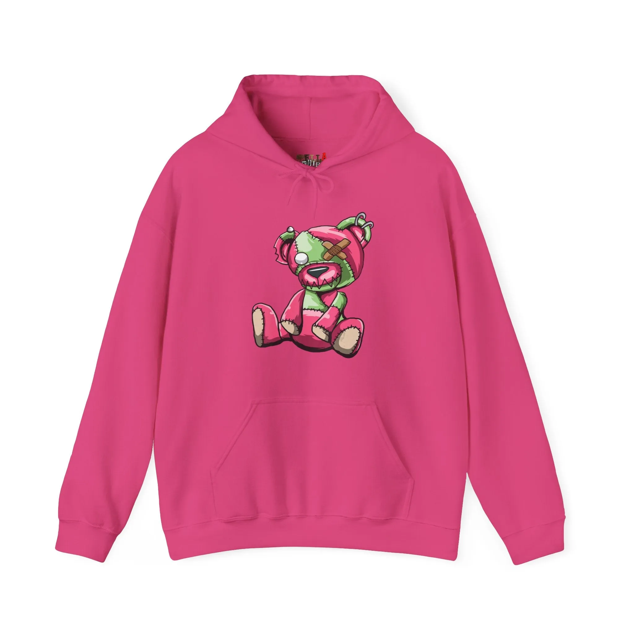 Pink & Green Patched Teddy Bear Hoodie