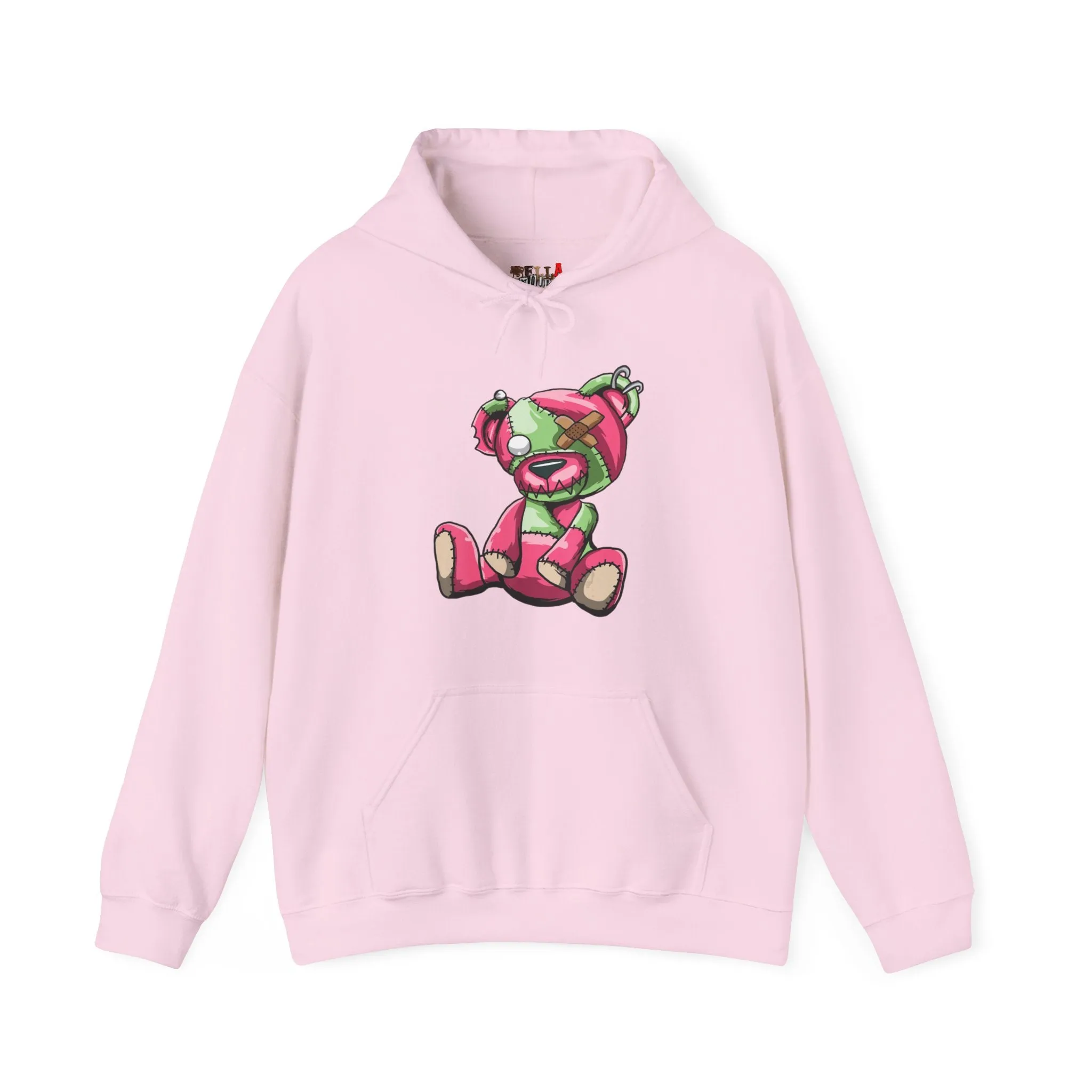 Pink & Green Patched Teddy Bear Hoodie