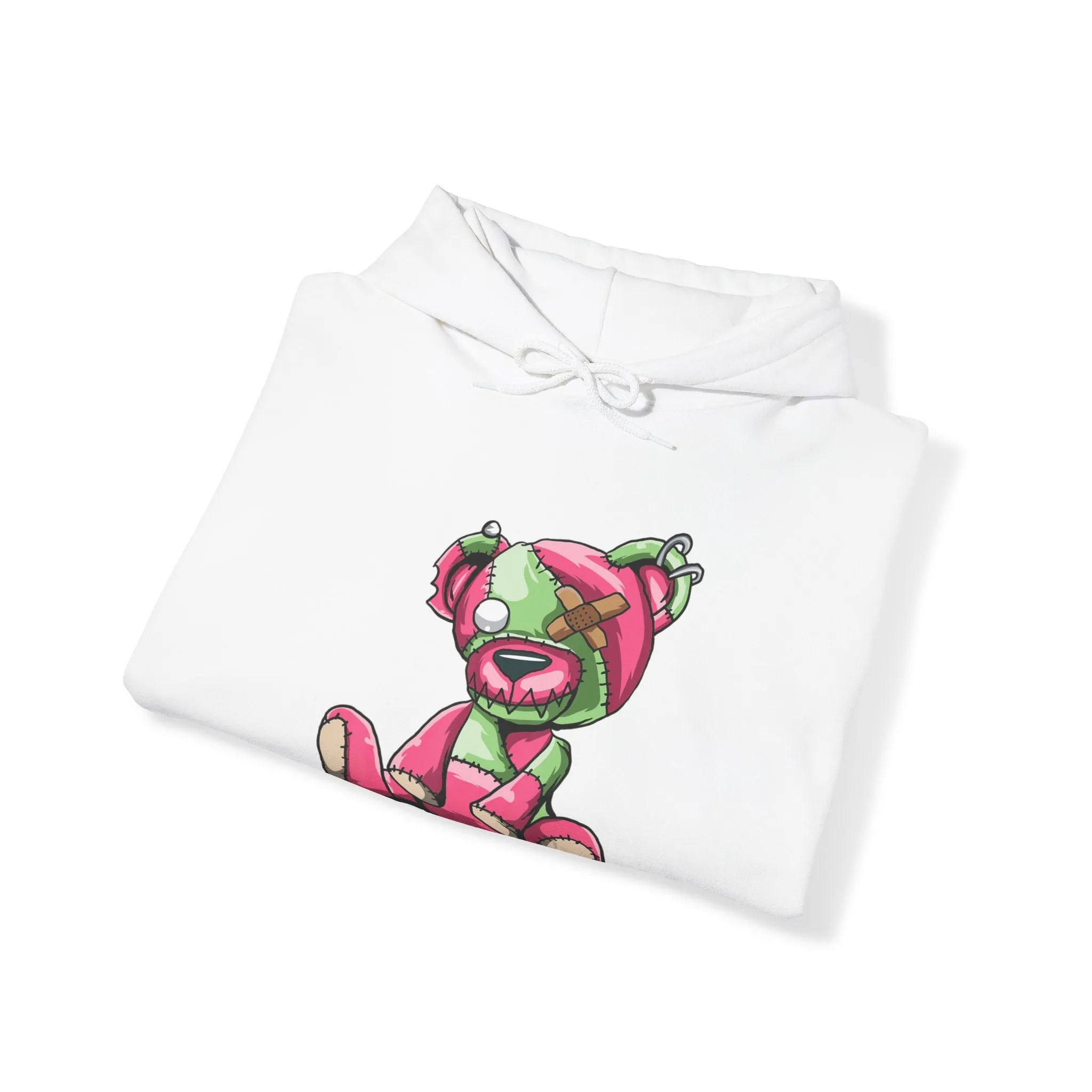 Pink & Green Patched Teddy Bear Hoodie