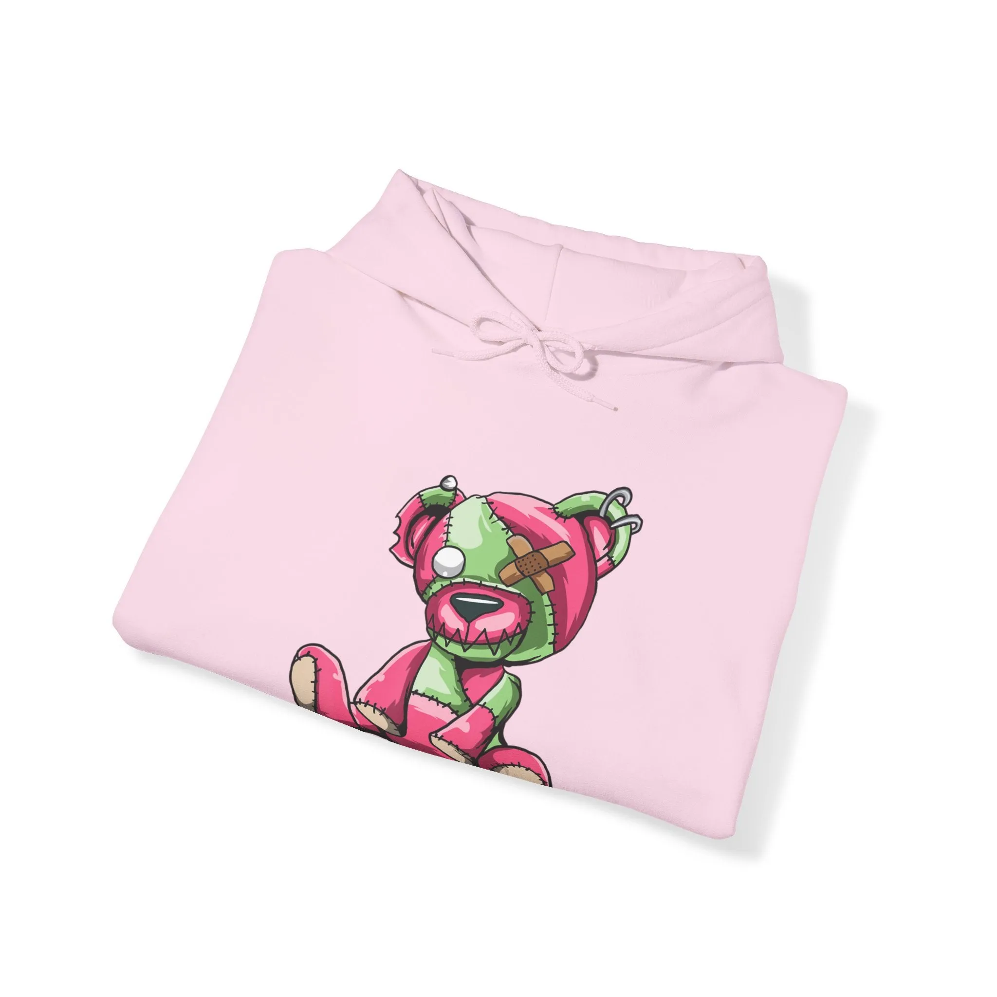 Pink & Green Patched Teddy Bear Hoodie
