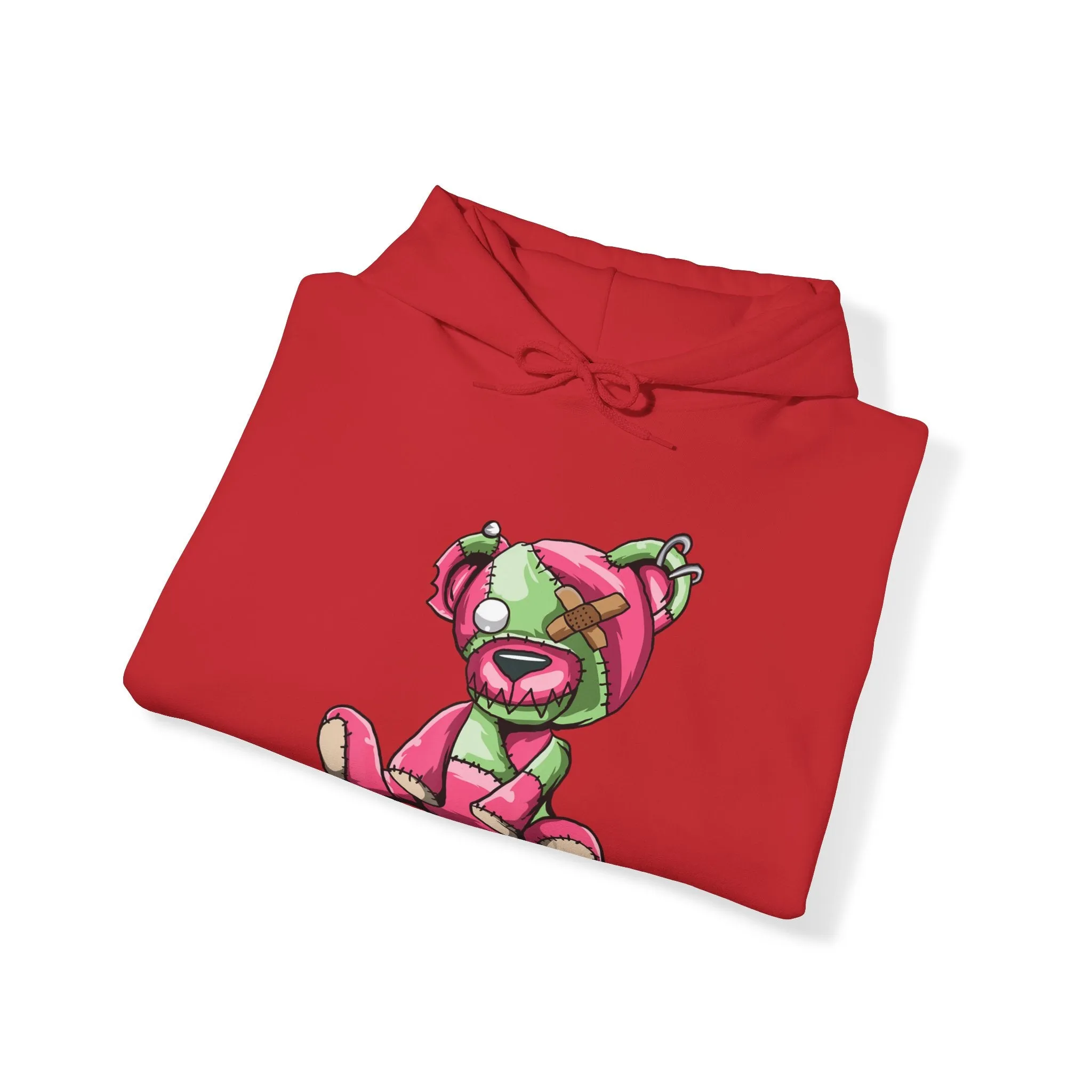 Pink & Green Patched Teddy Bear Hoodie