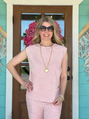 Pink & White Textured Knit Top