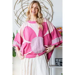 Pink Washed Daisy Patchwork Oversized Oli Hali Top