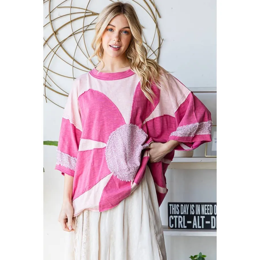 Pink Washed Daisy Patchwork Oversized Oli Hali Top