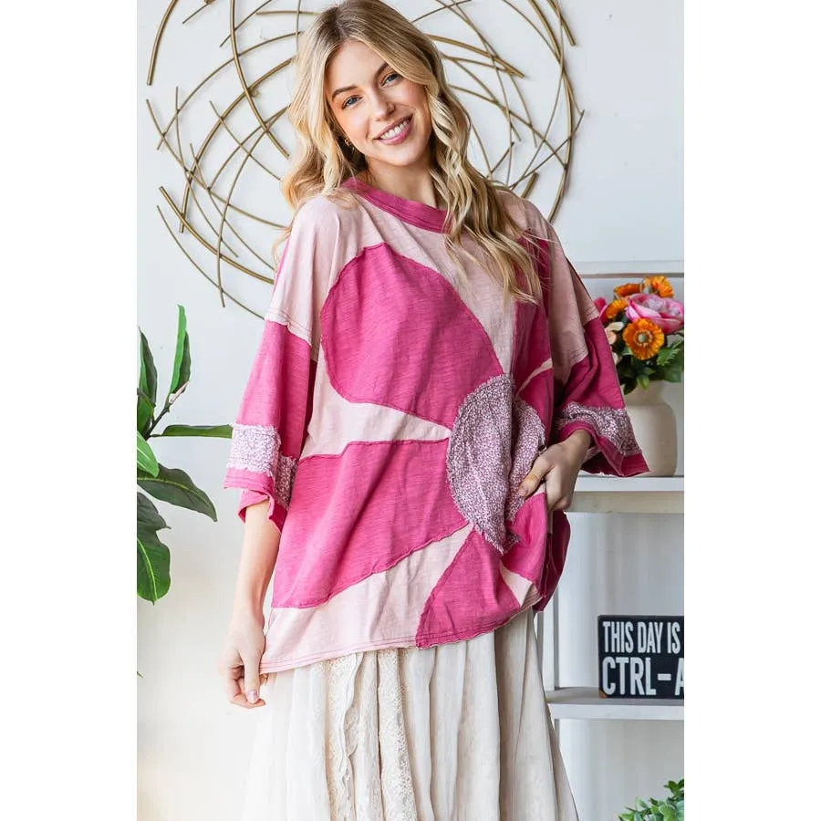 Pink Washed Daisy Patchwork Oversized Oli Hali Top