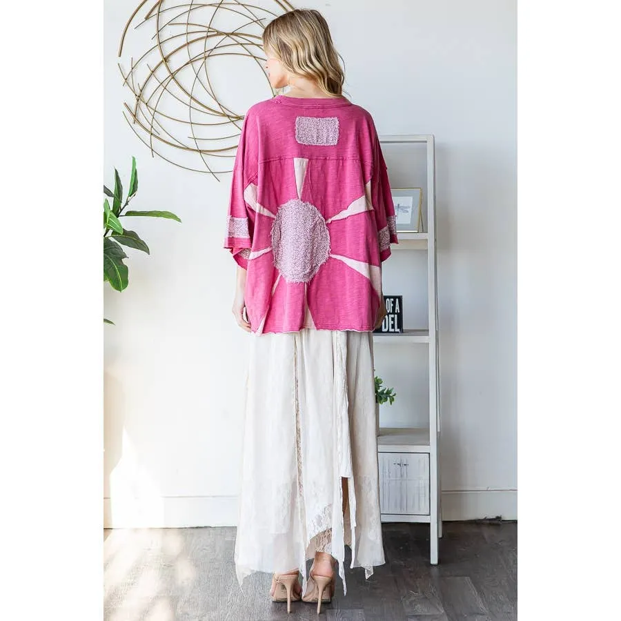 Pink Washed Daisy Patchwork Oversized Oli Hali Top