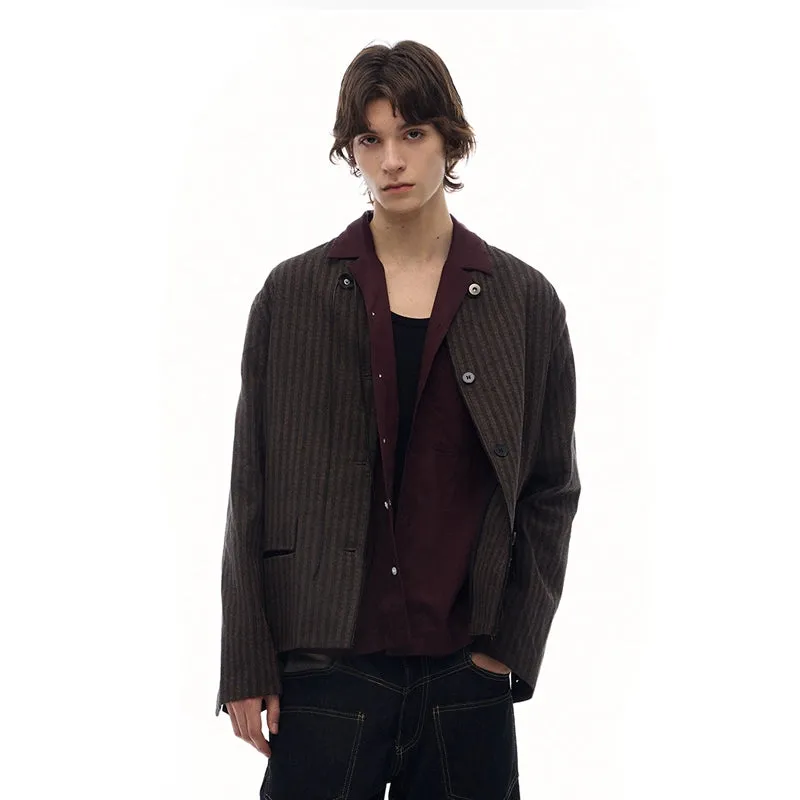 Pinstriped Mandarin Collar Blazer