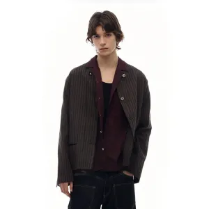 Pinstriped Mandarin Collar Blazer