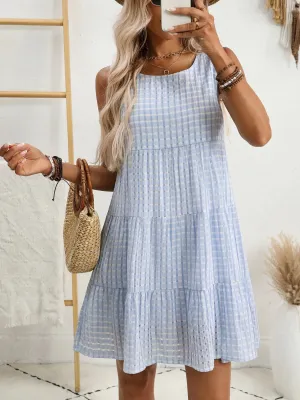 Plaid Round Neck Sleeveless Mini Dress