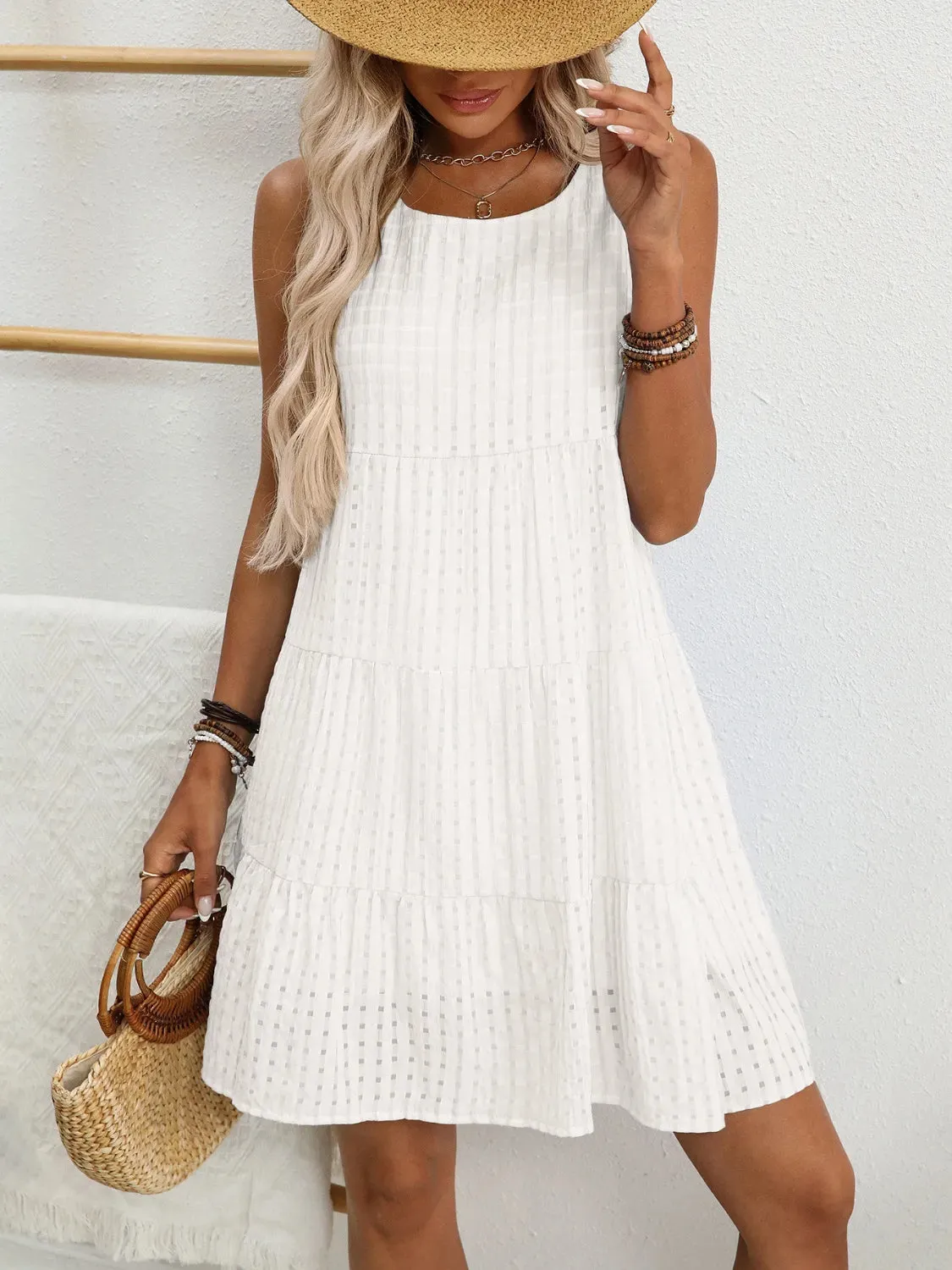 Plaid Round Neck Sleeveless Mini Dress