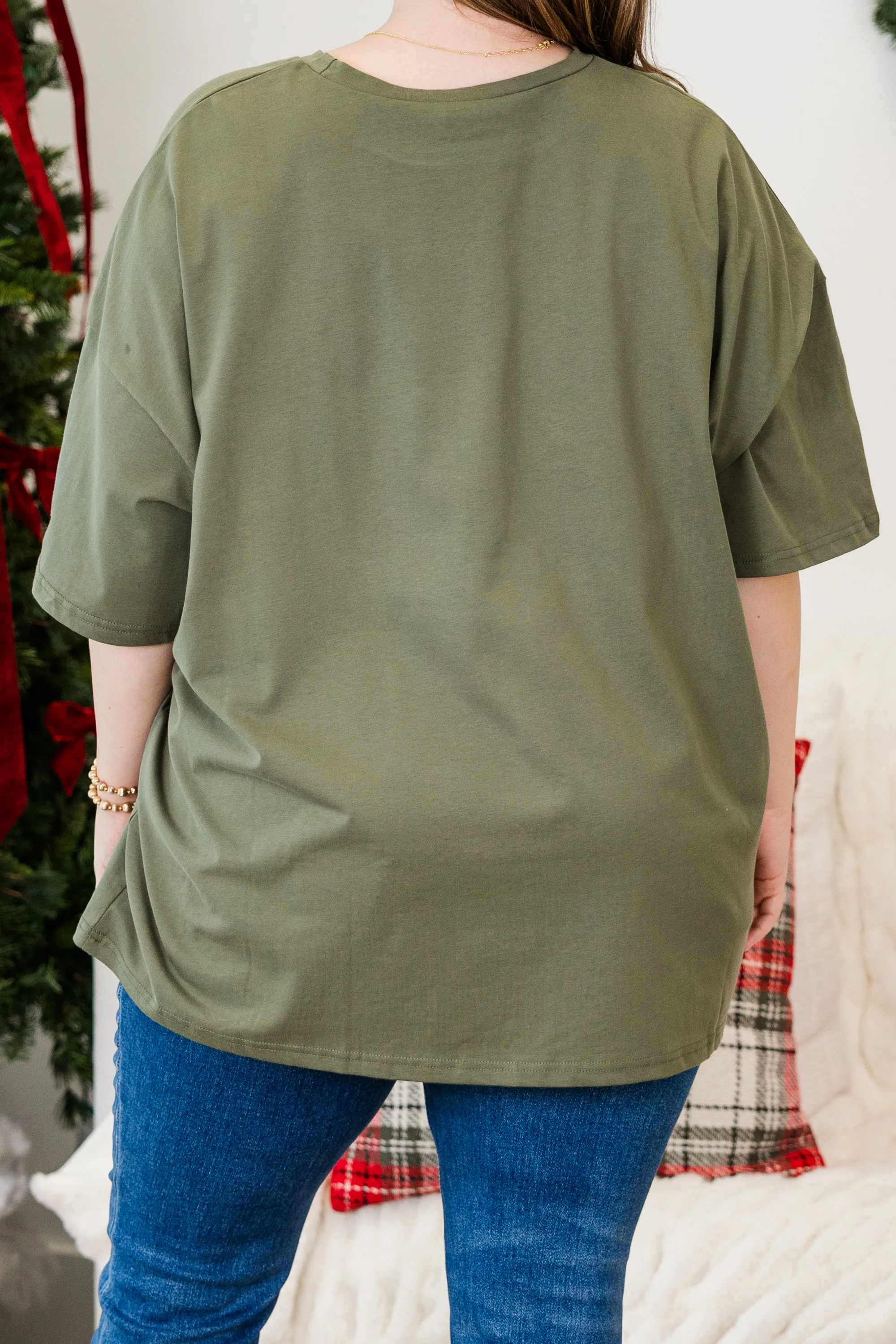 Plaid Smiley Boyfriend Tee, Moss