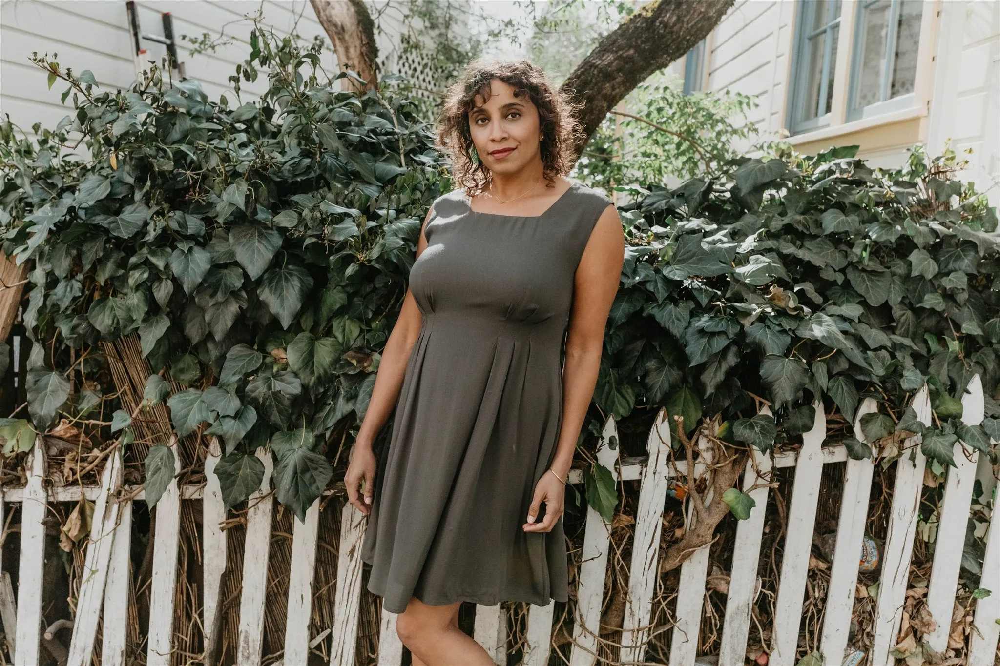 Pleiades Dress in Olive Crepe