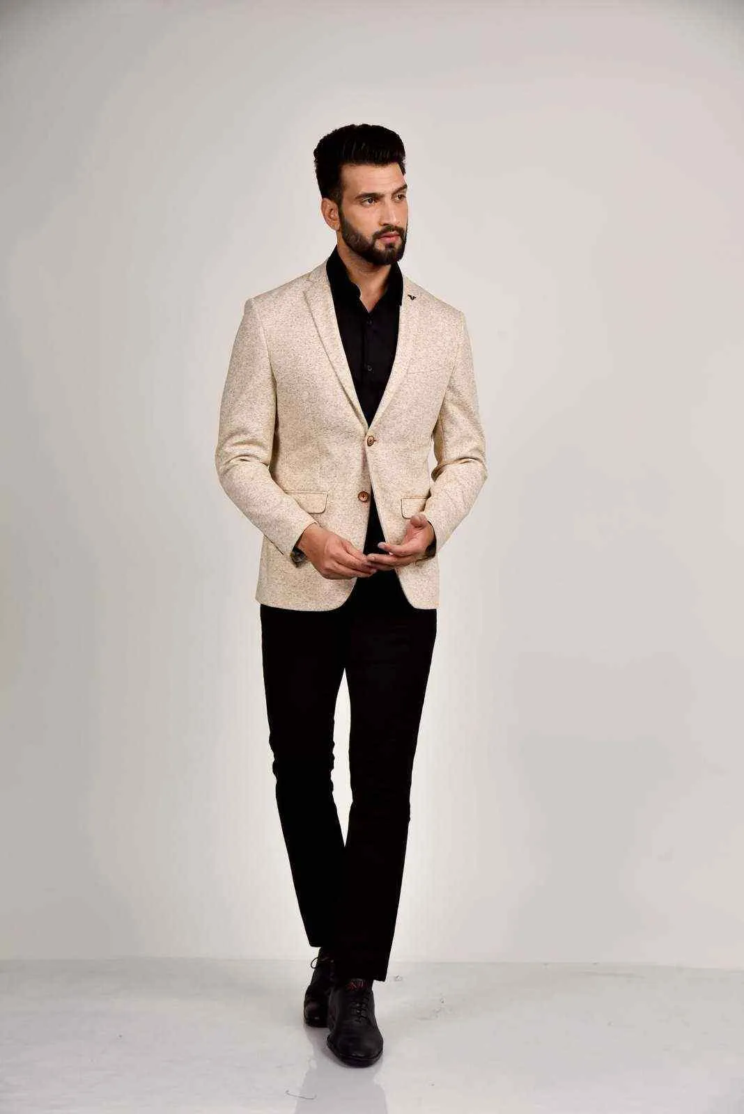 Plus Size of Beige Knitted Blazer