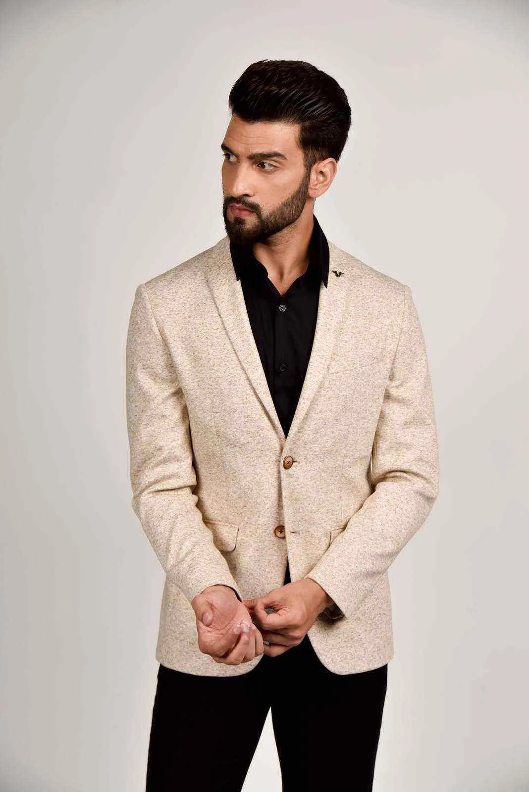 Plus Size of Beige Knitted Blazer
