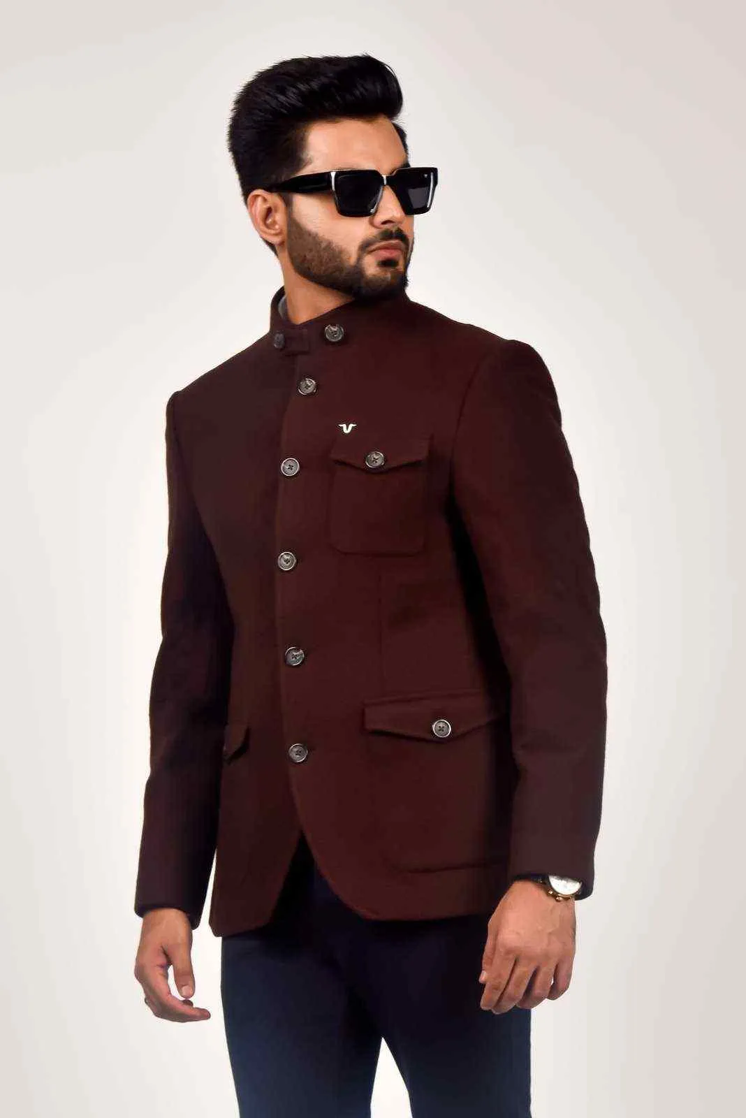 Plus Size of Brown Tweed Woven Blazer For Wedding's