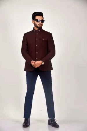 Plus Size of Brown Tweed Woven Blazer For Wedding's