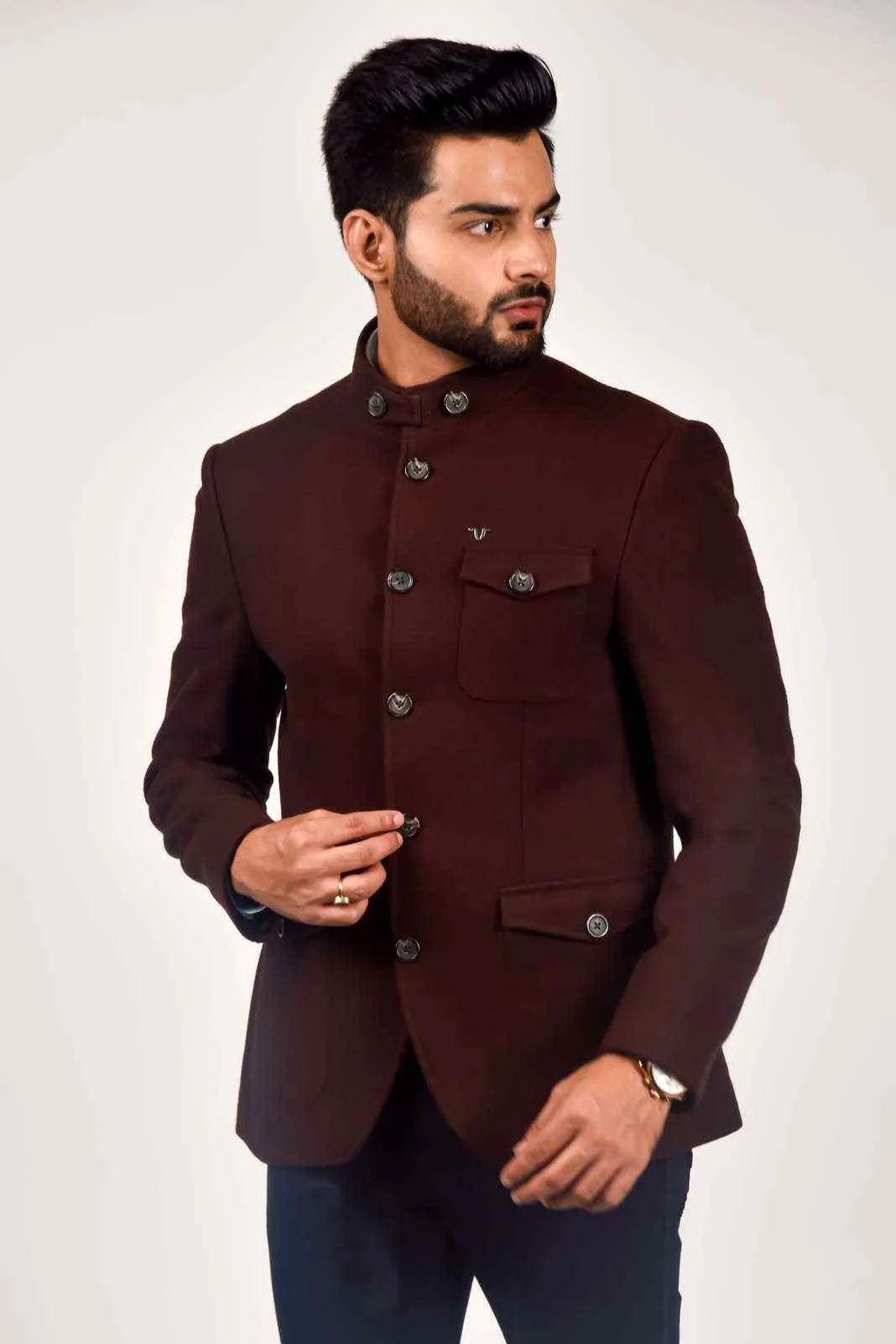 Plus Size of Brown Tweed Woven Blazer For Wedding's