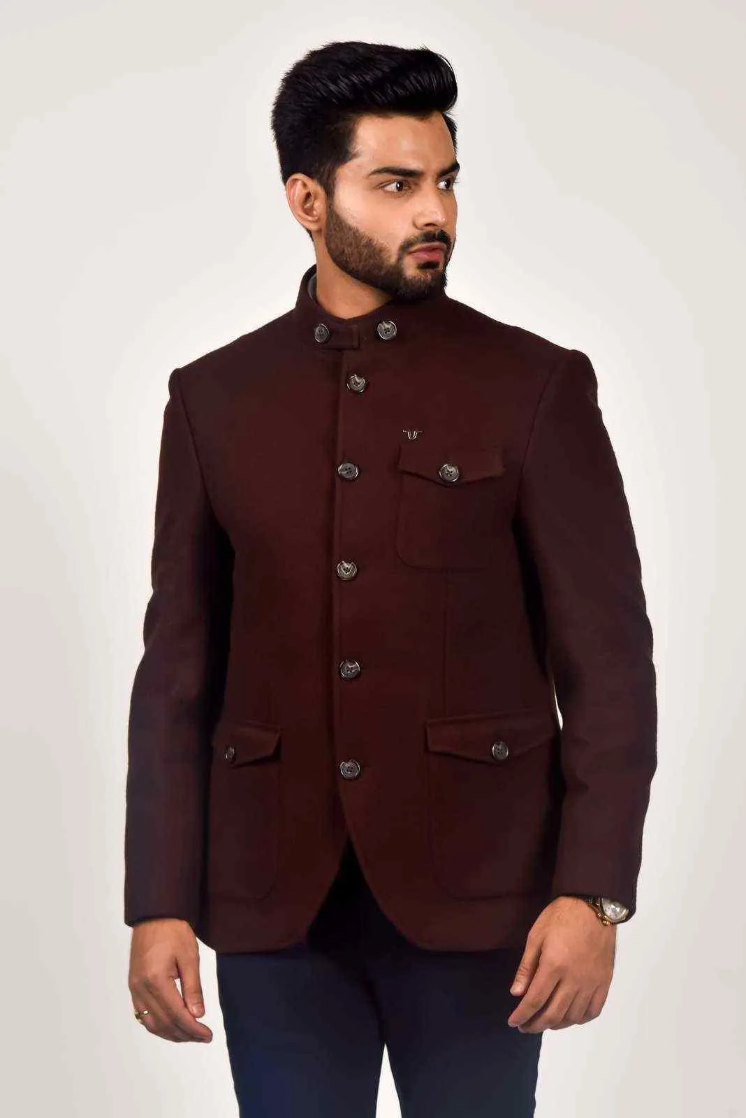 Plus Size of Brown Tweed Woven Blazer For Wedding's