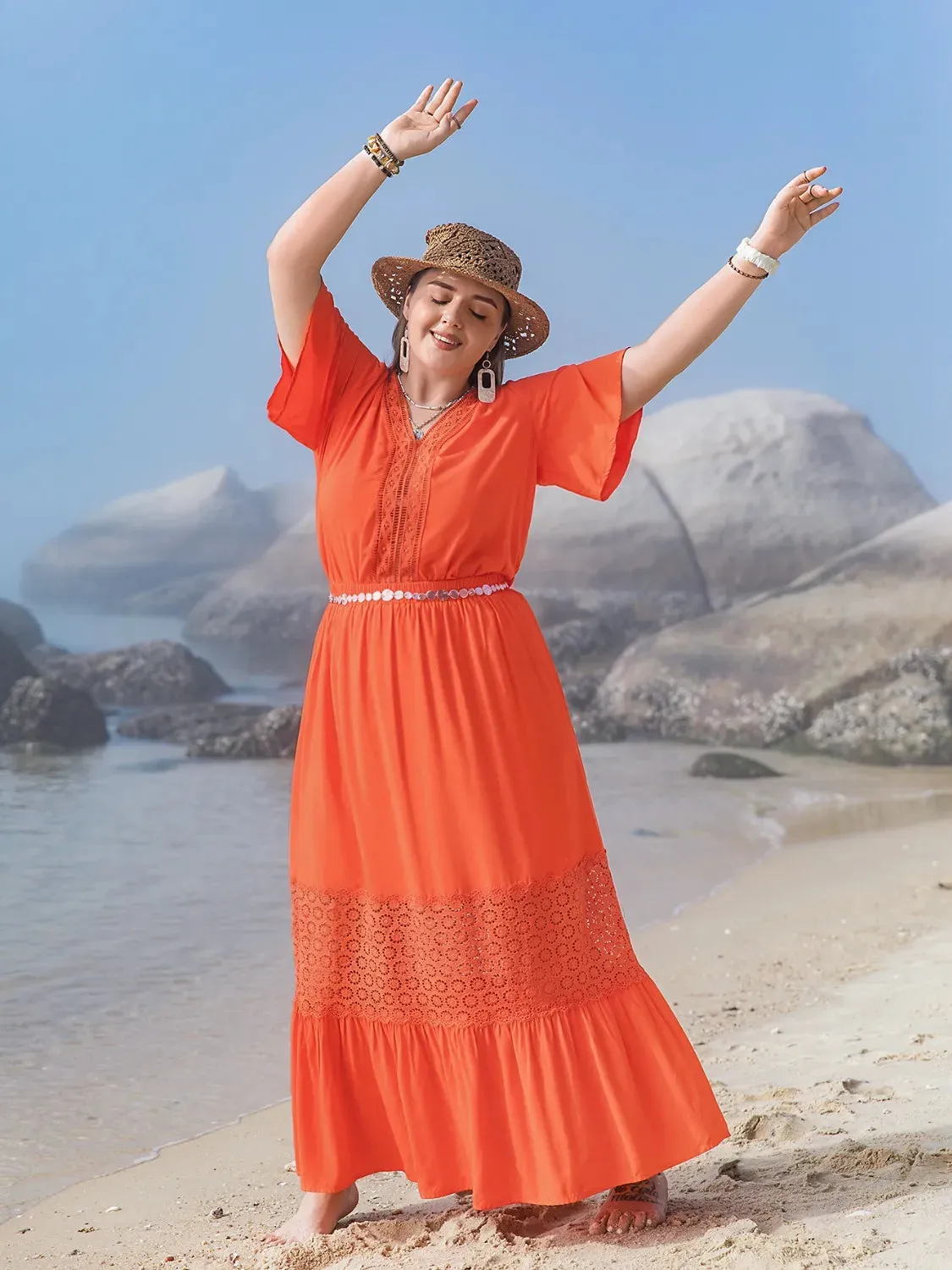 Plus Size V-Neck Flutter Sleeve Maxi Dress
