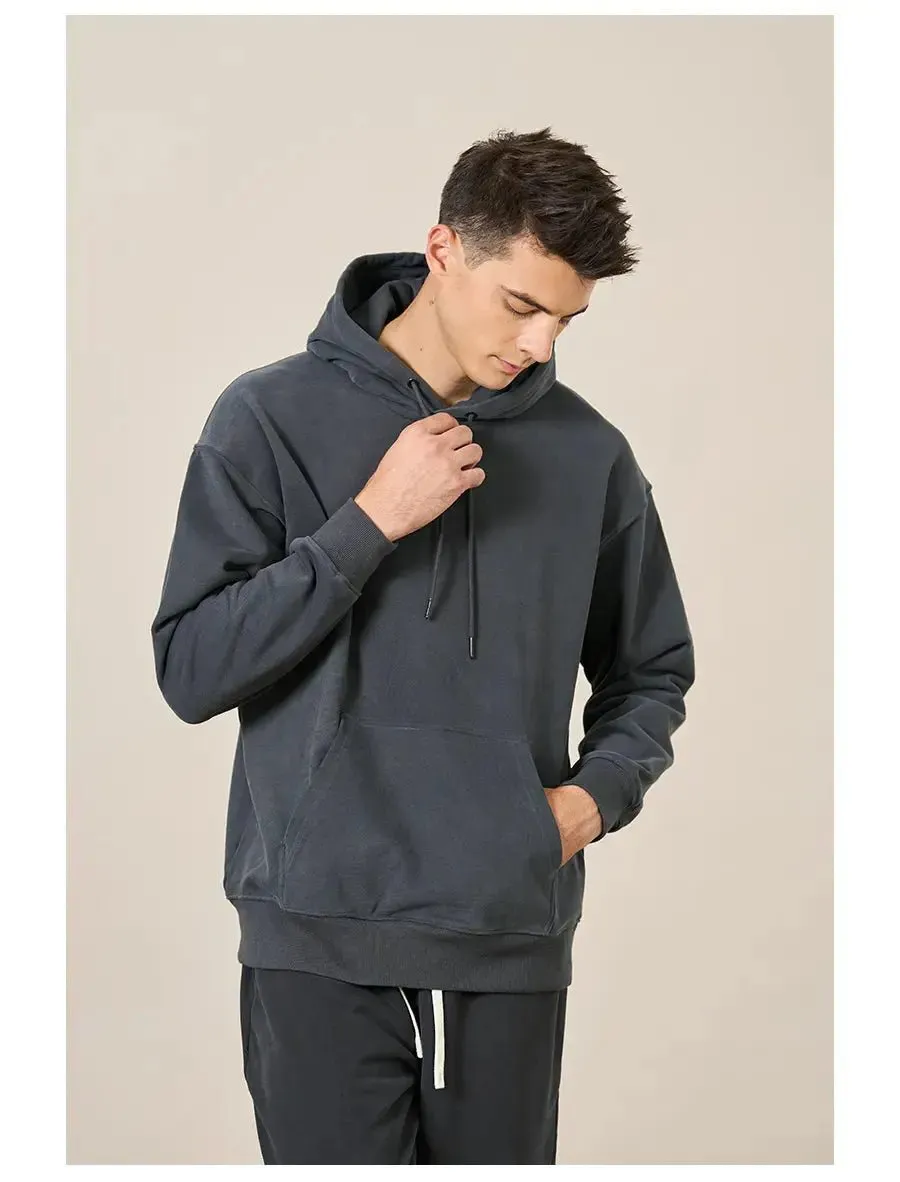 Premium Autumn Hoodies for Men: High-Quality, Thick 360g Fabric, Solid Basic Sweatshirts with Jogger