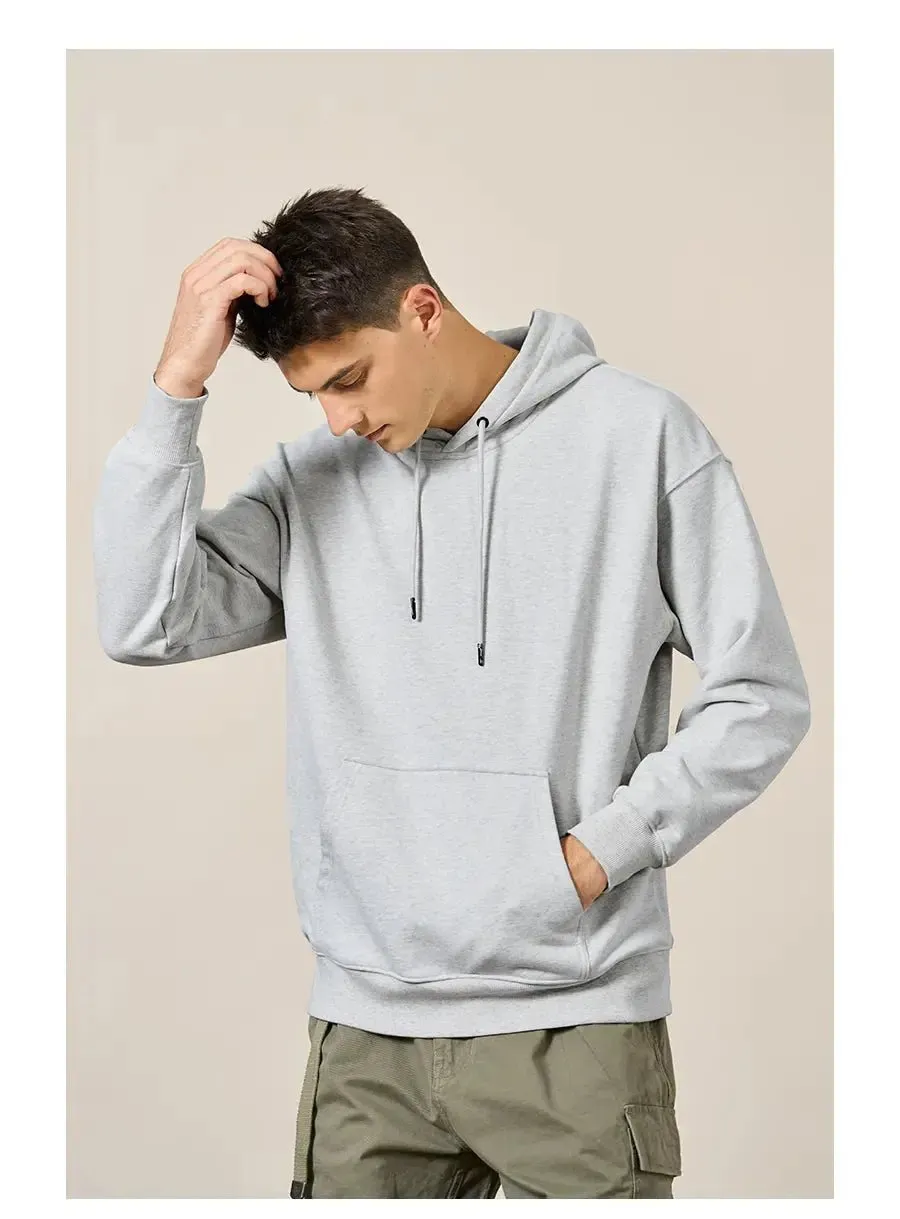 Premium Autumn Hoodies for Men: High-Quality, Thick 360g Fabric, Solid Basic Sweatshirts with Jogger