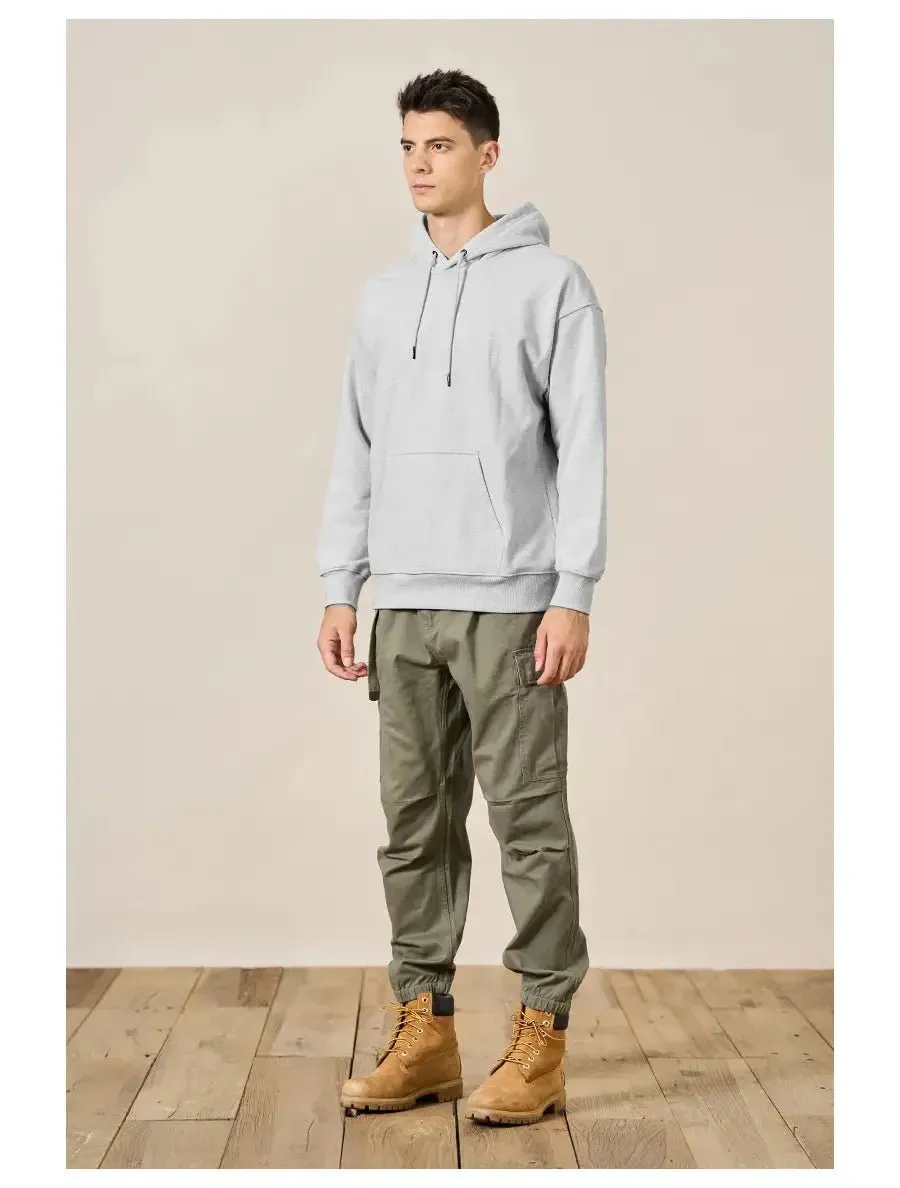 Premium Autumn Hoodies for Men: High-Quality, Thick 360g Fabric, Solid Basic Sweatshirts with Jogger