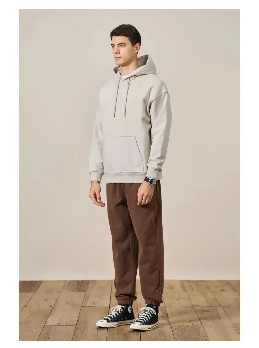 Premium Autumn Hoodies for Men: High-Quality, Thick 360g Fabric, Solid Basic Sweatshirts with Jogger
