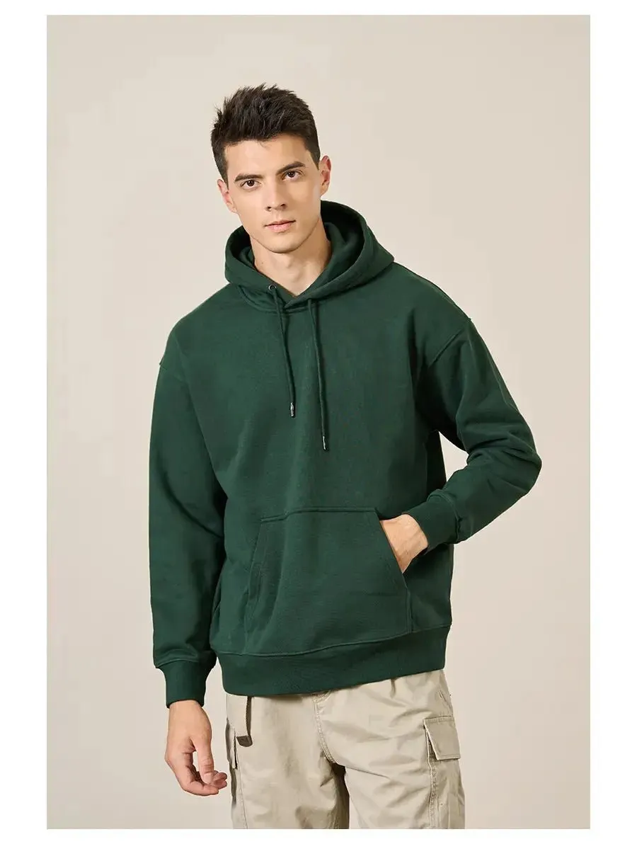 Premium Autumn Hoodies for Men: High-Quality, Thick 360g Fabric, Solid Basic Sweatshirts with Jogger