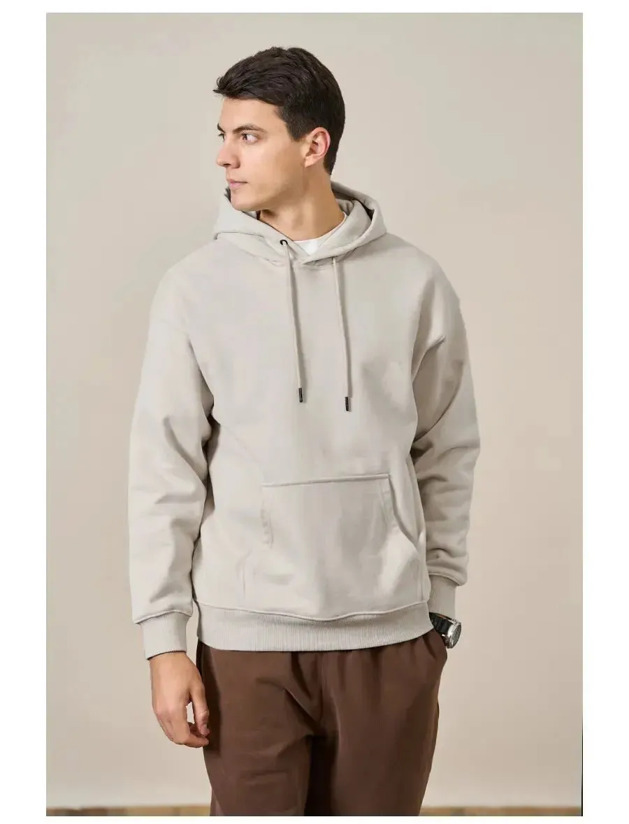 Premium Autumn Hoodies for Men: High-Quality, Thick 360g Fabric, Solid Basic Sweatshirts with Jogger
