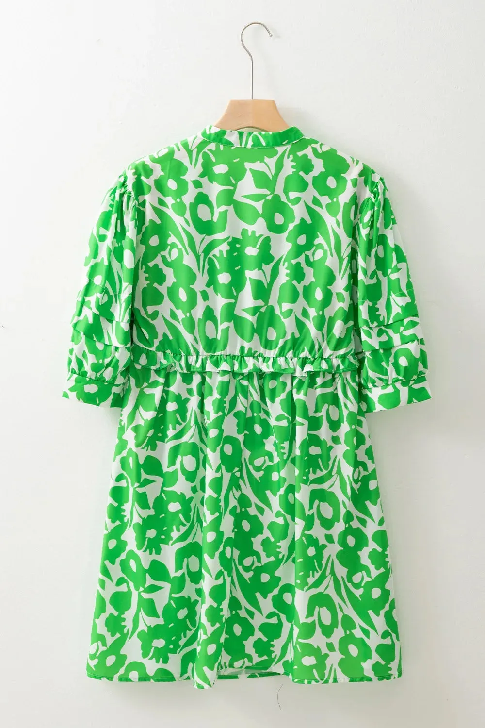 Printed Puff Half Sleeve V Neck Babydoll Dress