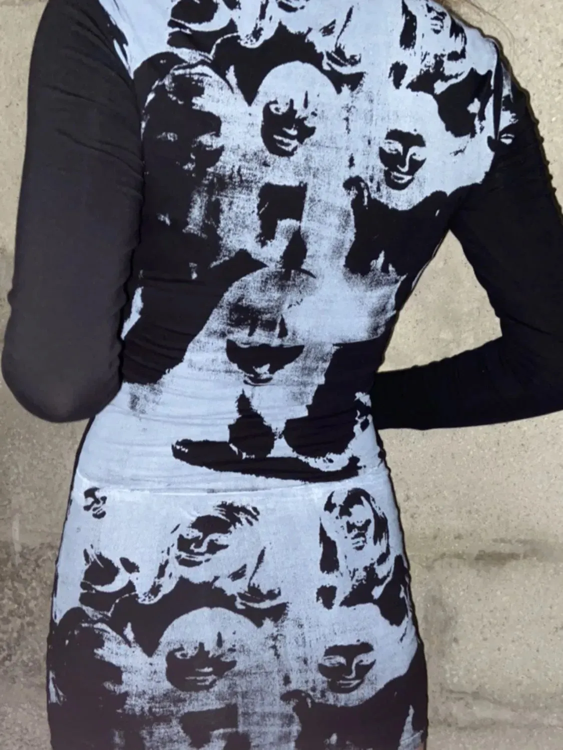 Printed Round Neck Long Sleeve Mini Dress