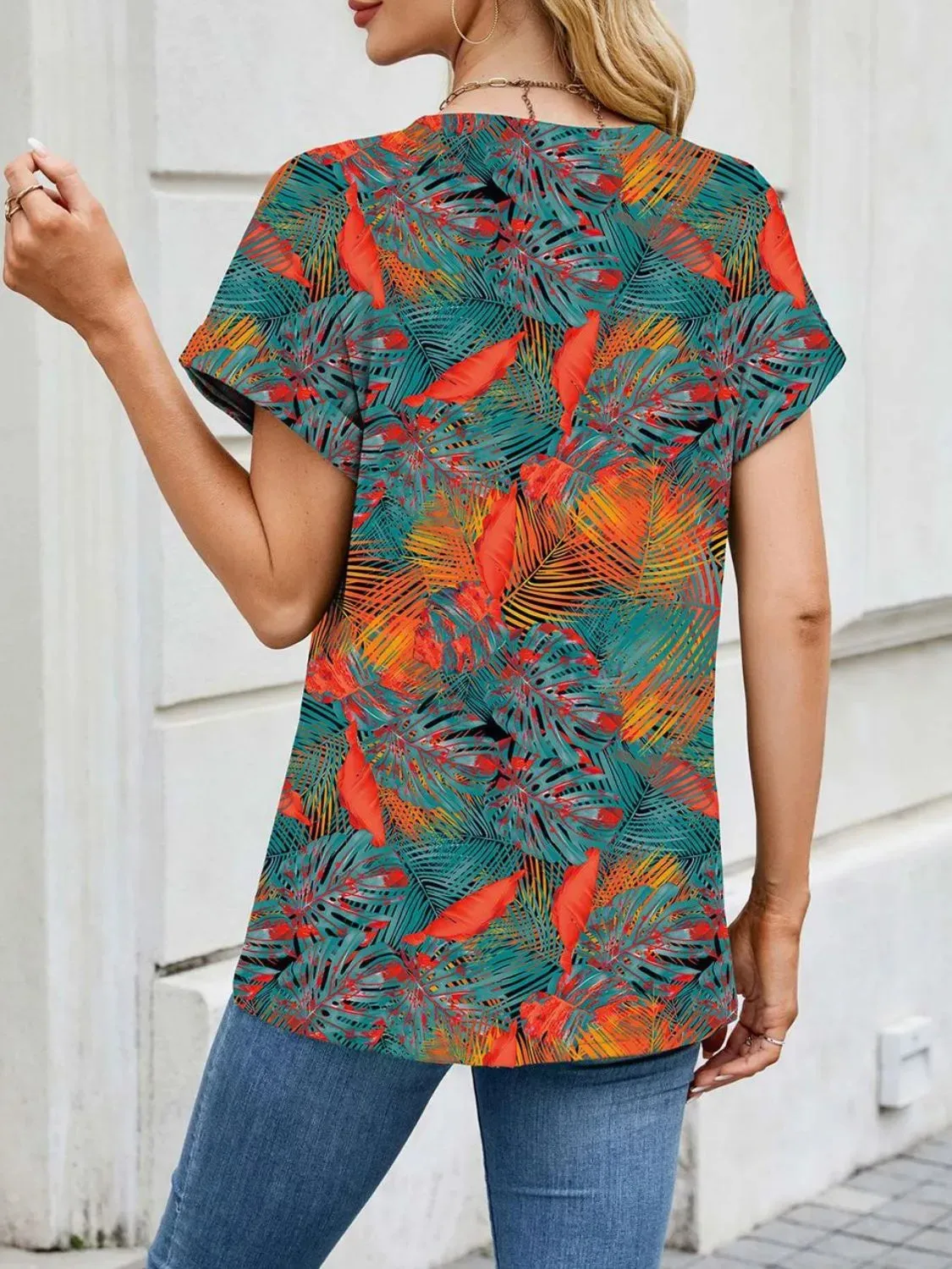 Printed Round Neck Short Sleeve Top
