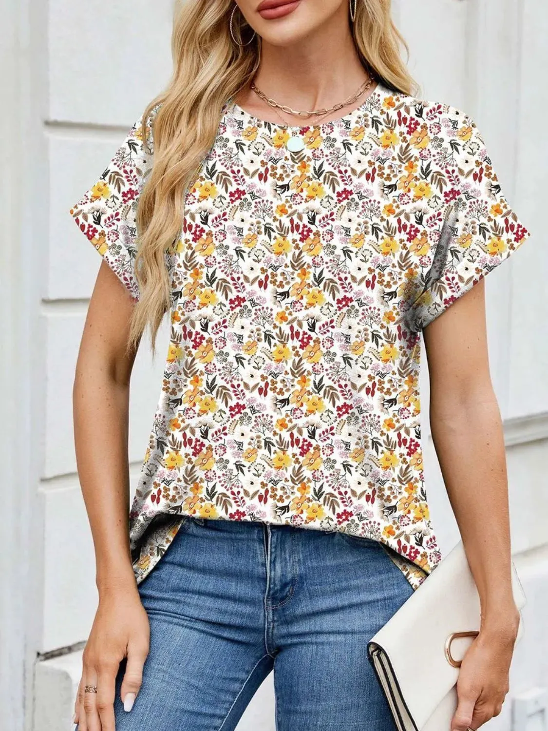 Printed Round Neck Short Sleeve Top
