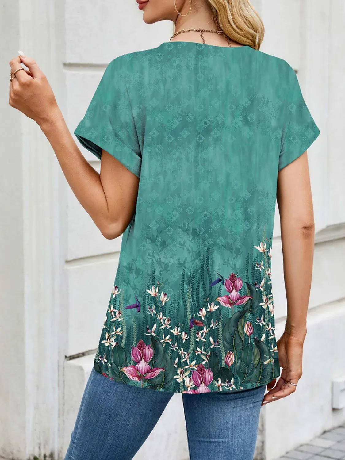 Printed Round Neck Short Sleeve Top