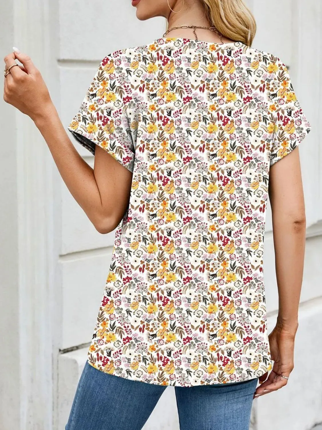Printed Round Neck Short Sleeve Top