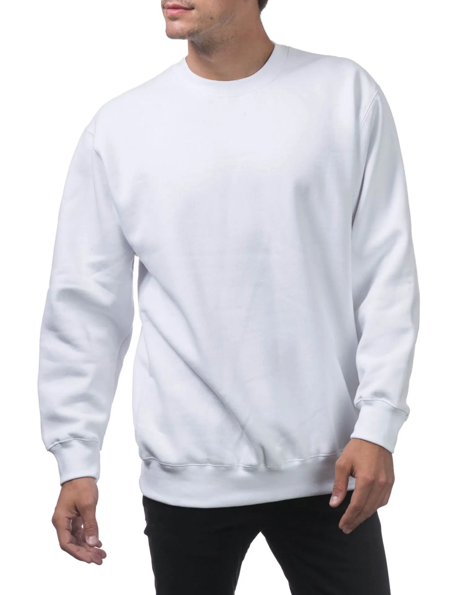 Pro Club Heavyweight Crew Neck Fleece Pullover Sweater (13oz) - WHITE