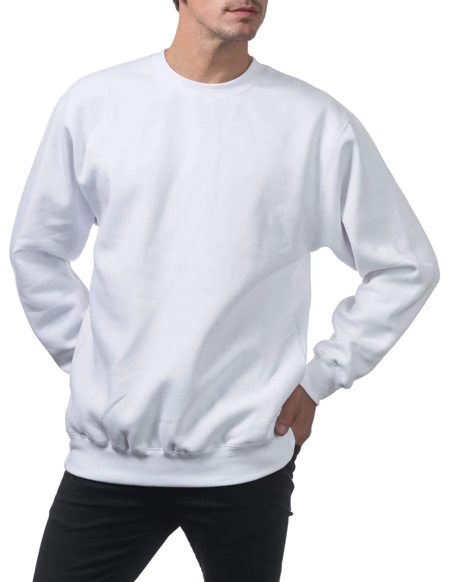 Pro Club Heavyweight Crew Neck Fleece Pullover Sweater (13oz) - WHITE