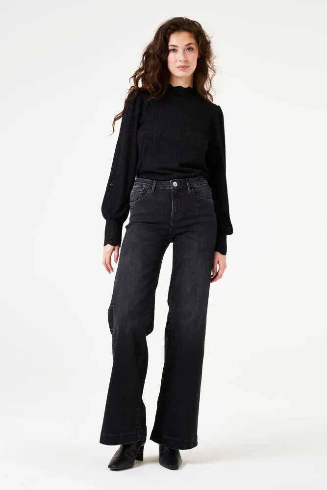 Puff Sleeve Textured Knit - Black