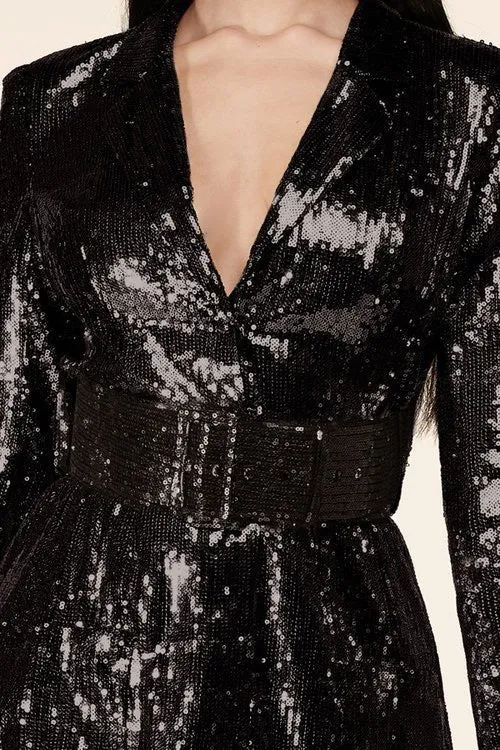 "LAS VEGAS" BLACK LONG SLEEVE SEQUIN MINI DRESS