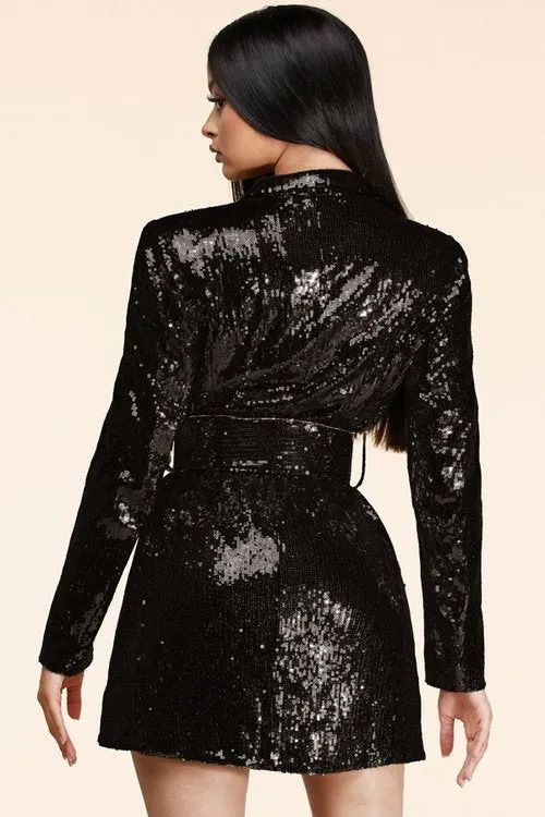 "LAS VEGAS" BLACK LONG SLEEVE SEQUIN MINI DRESS