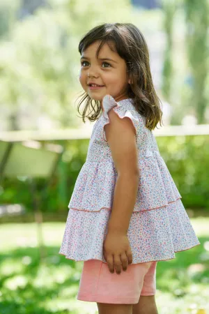 "Petal" Salmon Floral Blouse & Shorts
