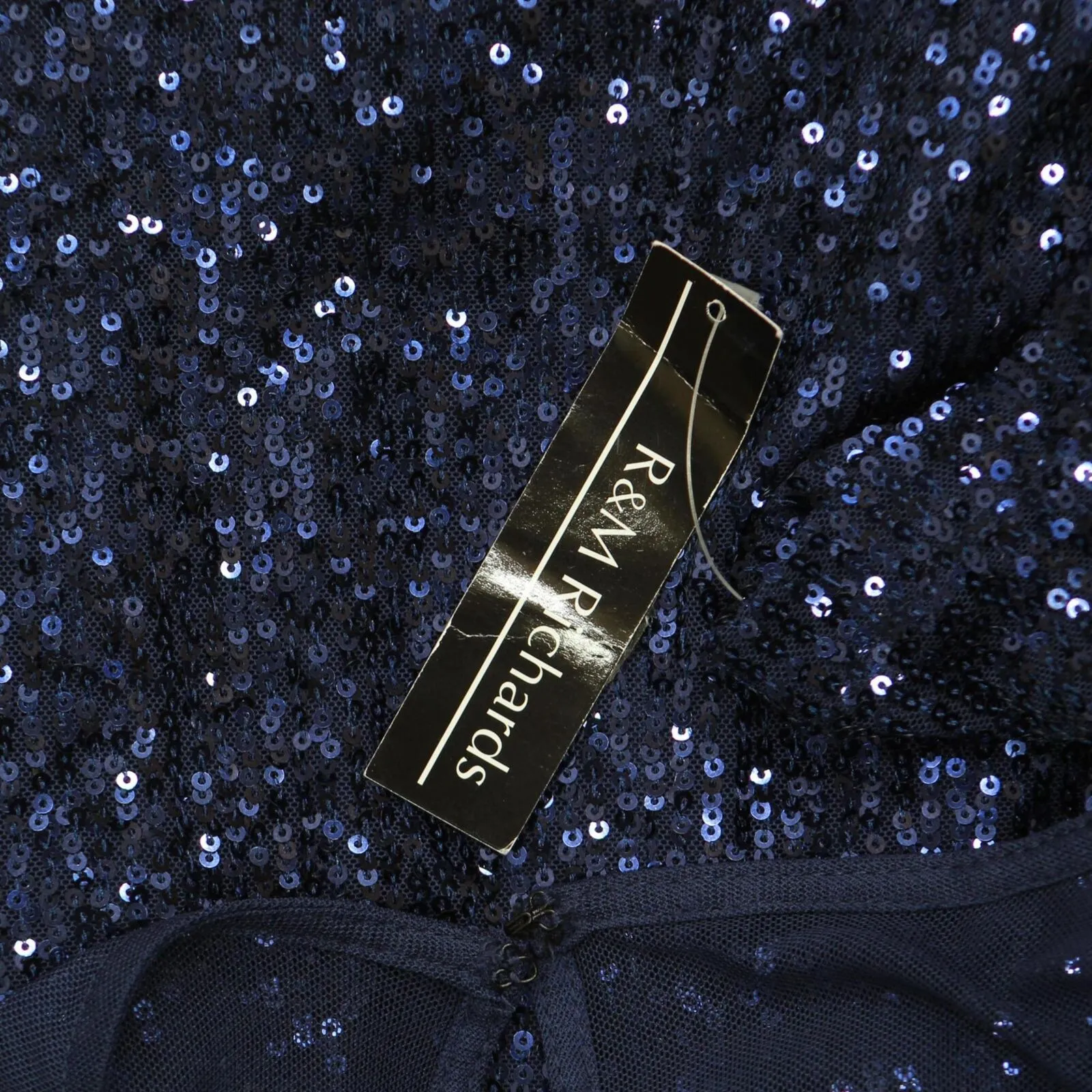 R&M Richards Women's Sequin Long Sleeve Knee-Length Evening Dress Navy Blue 6P