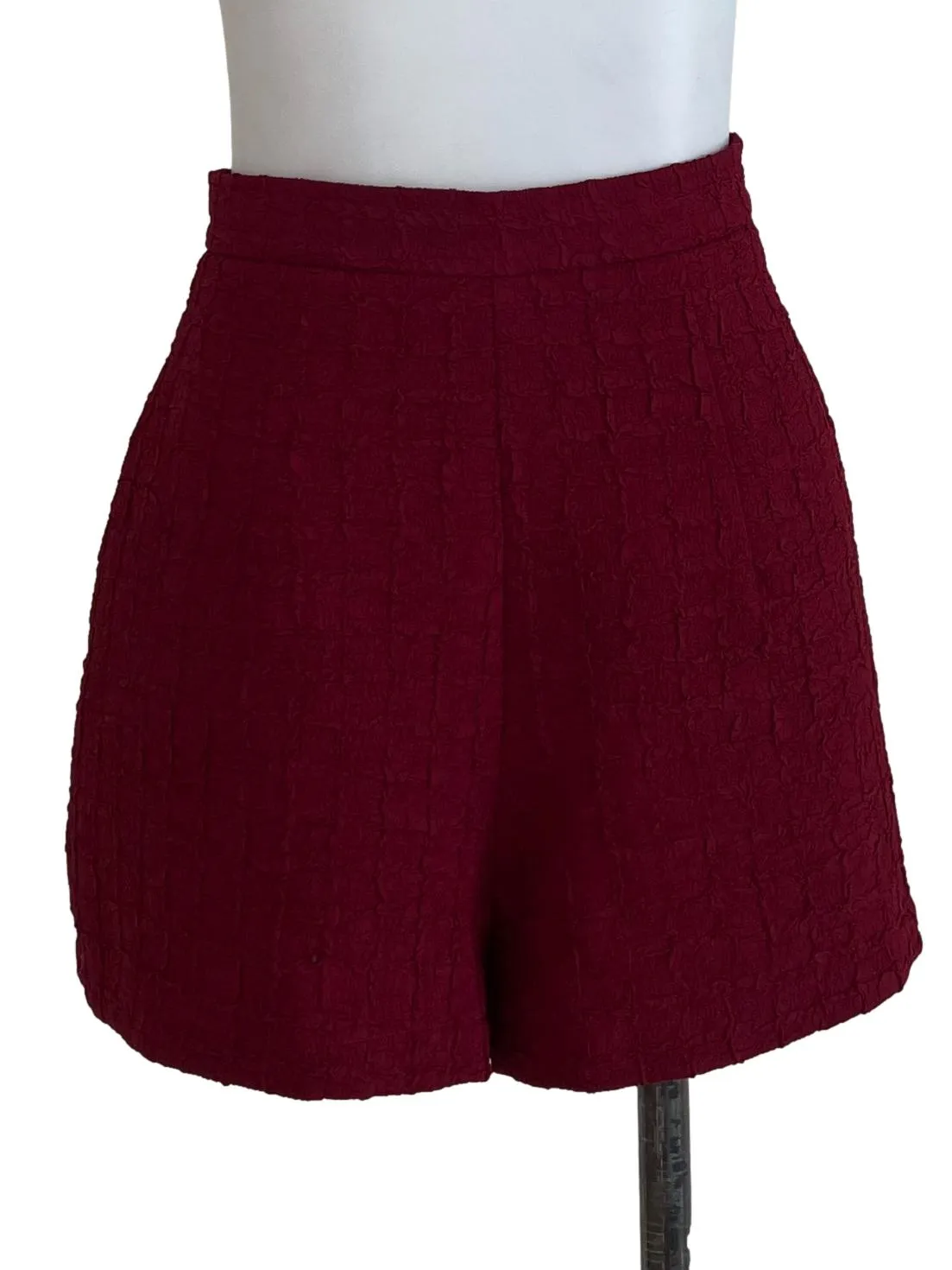 Red Nailshead Textured Shorts