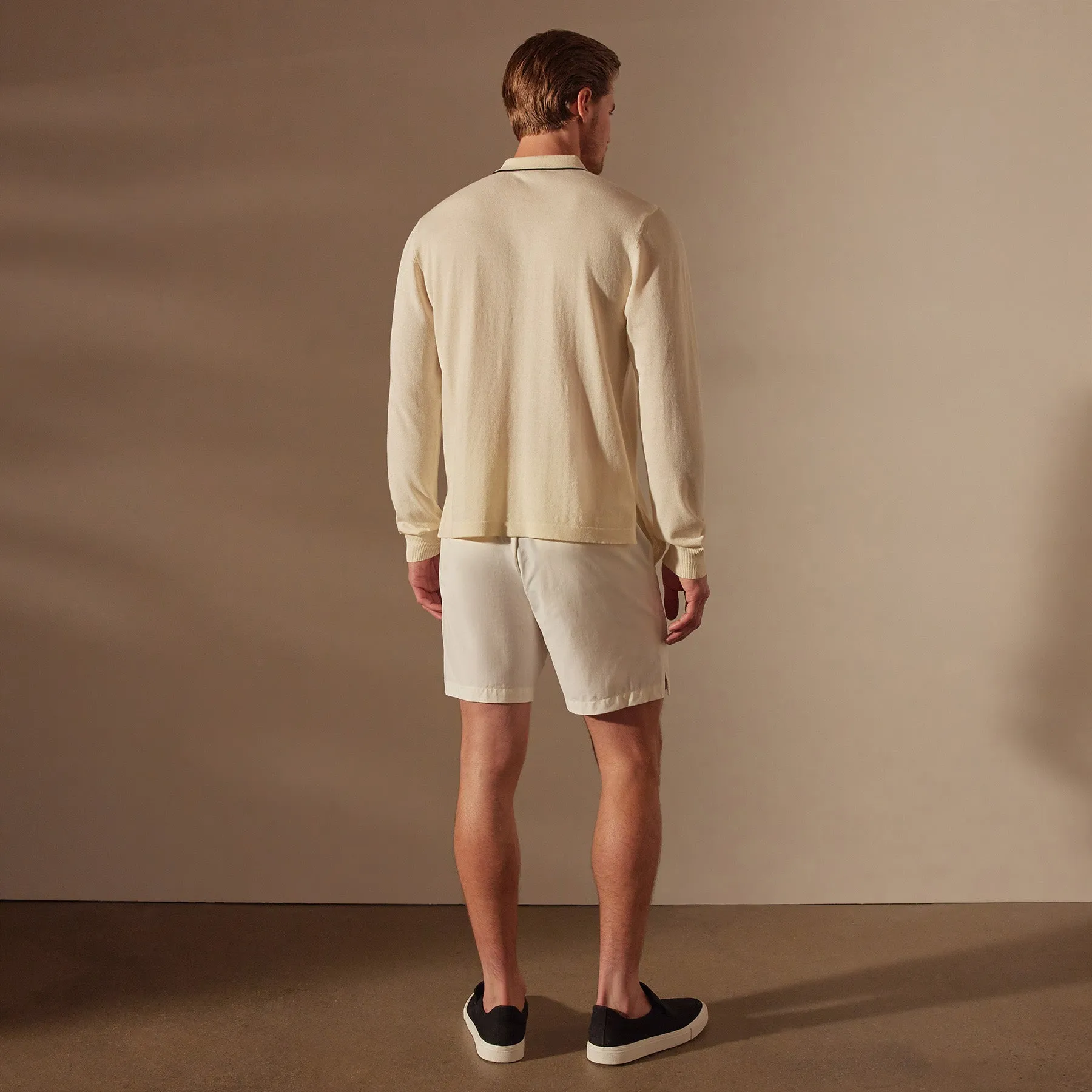 Retro Tipped Long Sleeve Polo - Ivory/Black